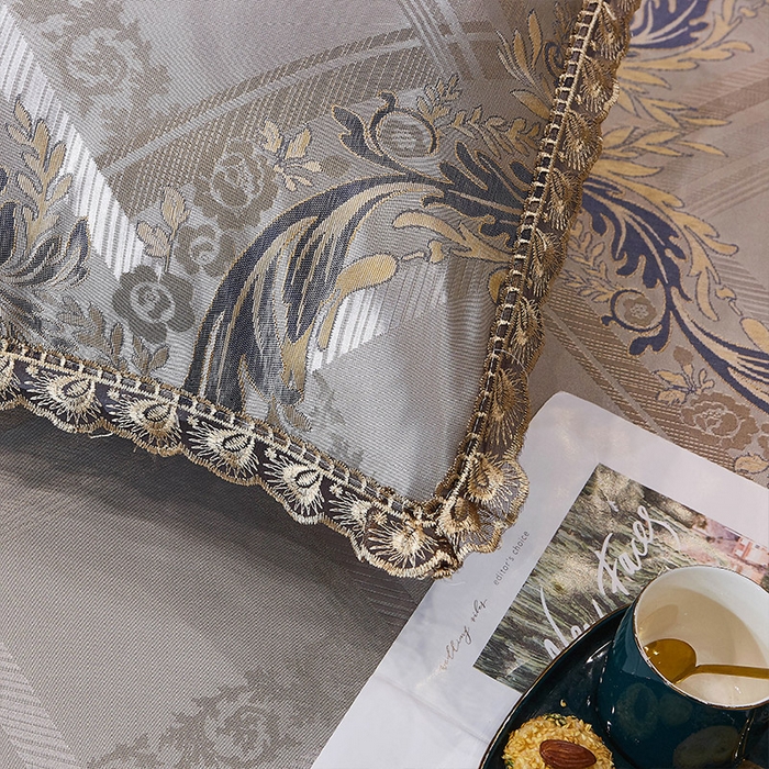 91家纺网 家纺一手货源 找家纺 网红馆（ck家纺） 2025新款色织提花冰丝凉席床裙款 欧陆风情