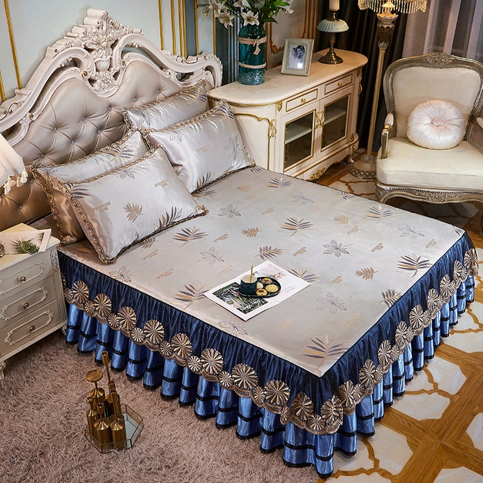 91家纺网 家纺一手货源 找家纺 网红馆（ck家纺） 2025新款色织提花冰丝凉席床裙款 午后时光