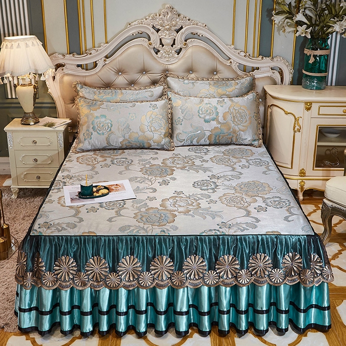 网红馆（ck家纺） 2025新款色织提花冰丝凉席床裙款 喜乐年华