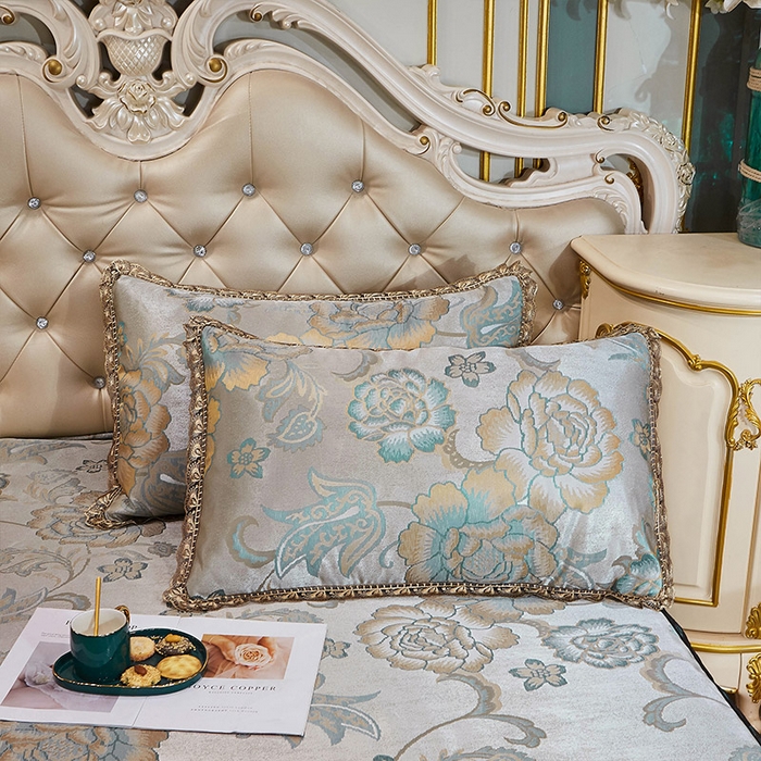 91家纺网 家纺一手货源 找家纺 网红馆（ck家纺） 2025新款色织提花冰丝凉席床裙款 喜乐年华