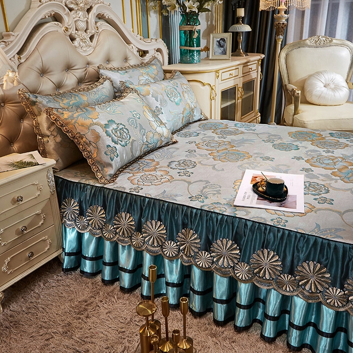 91家纺网 家纺一手货源 找家纺 网红馆（ck家纺） 2025新款色织提花冰丝凉席床裙款 喜乐年华