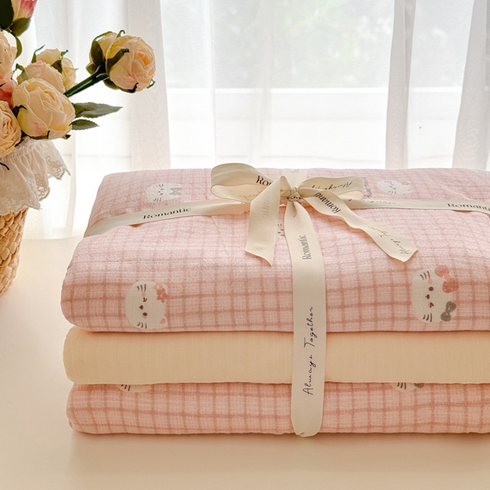 91家纺网 家纺一手货源 找家纺 （总）海岛哥哥 2025新款高克重木棉提花双层纱四件套-风格一