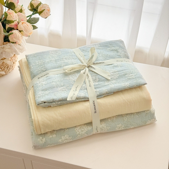 91家纺网 家纺一手货源 找家纺 （总）海岛哥哥 2025新款高克重木棉提花双层纱四件套-风格一