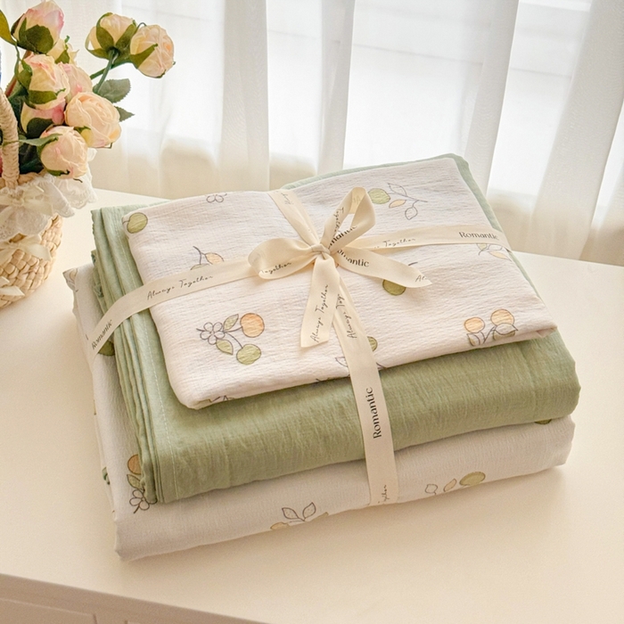 91家纺网 家纺一手货源 找家纺 （总）海岛哥哥 2025新款高克重木棉提花双层纱四件套-风格一