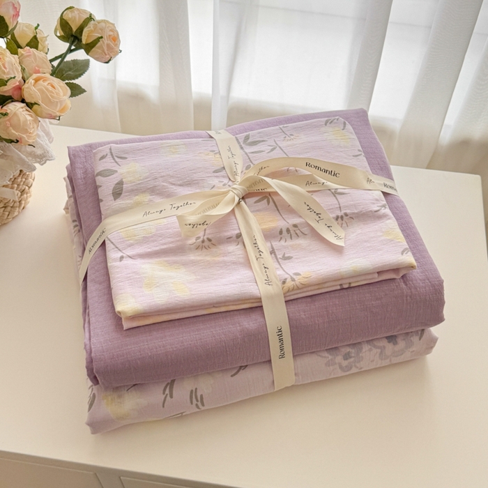 91家纺网 家纺一手货源 找家纺 （总）海岛哥哥 2025新款高克重木棉提花双层纱四件套-风格一