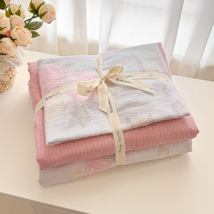 91家纺网 家纺一手货源 找家纺 （总）海岛哥哥 2025新款高克重木棉提花双层纱四件套-风格一