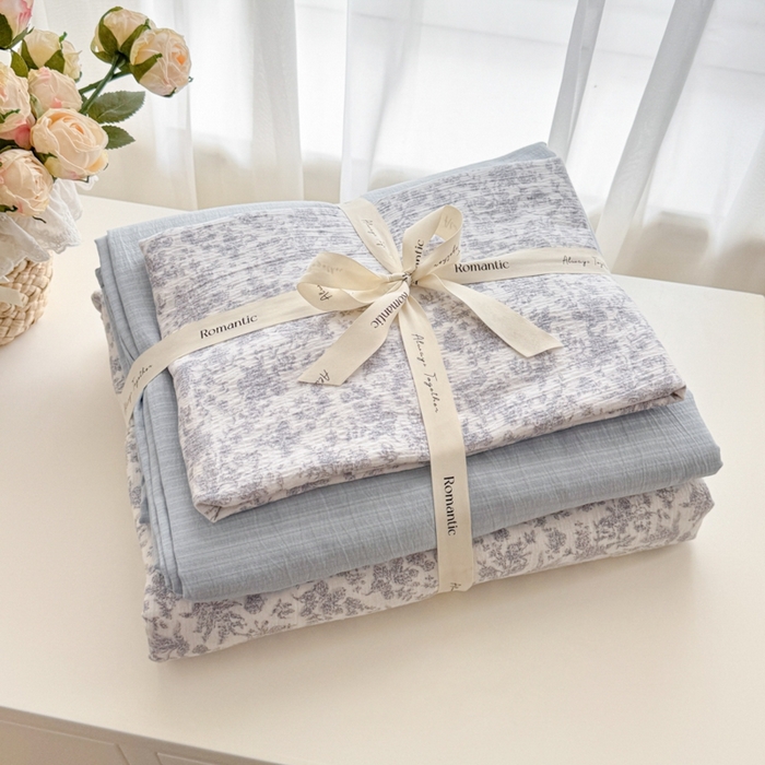 91家纺网 家纺一手货源 找家纺 （总）海岛哥哥 2025新款高克重木棉提花双层纱四件套-风格一