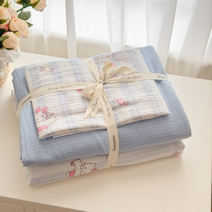 91家纺网 家纺一手货源 找家纺 （总）海岛哥哥 2025新款高克重木棉提花双层纱四件套-风格一