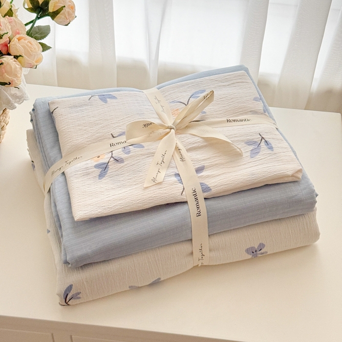 91家纺网 家纺一手货源 找家纺 （总）海岛哥哥 2025新款高克重木棉提花双层纱四件套-风格一