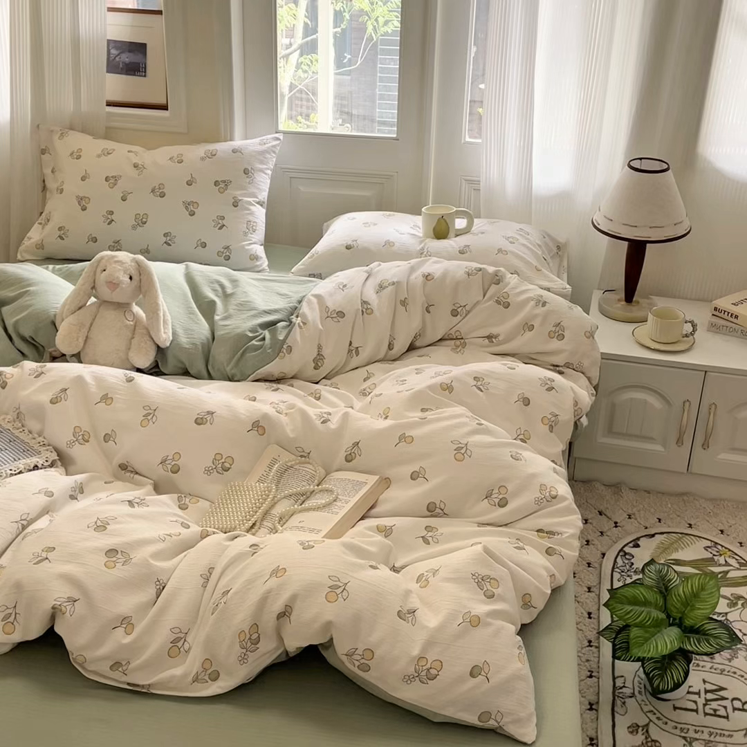 91家纺网 家纺一手货源 找家纺 海岛哥哥 2025新款高克重木棉提花双层纱四件套-风格一 果实