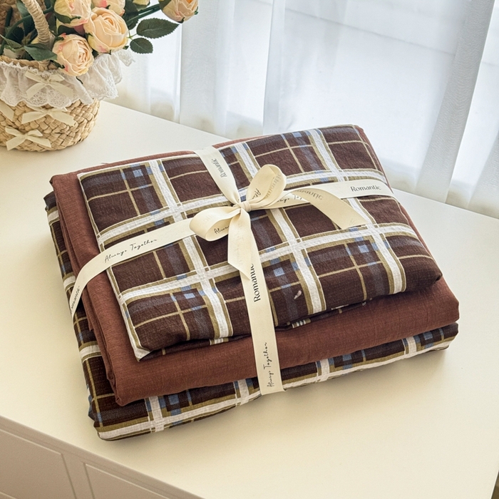 海岛哥哥 2025新款高克重木棉提花双层纱四件套-风格一 和熙