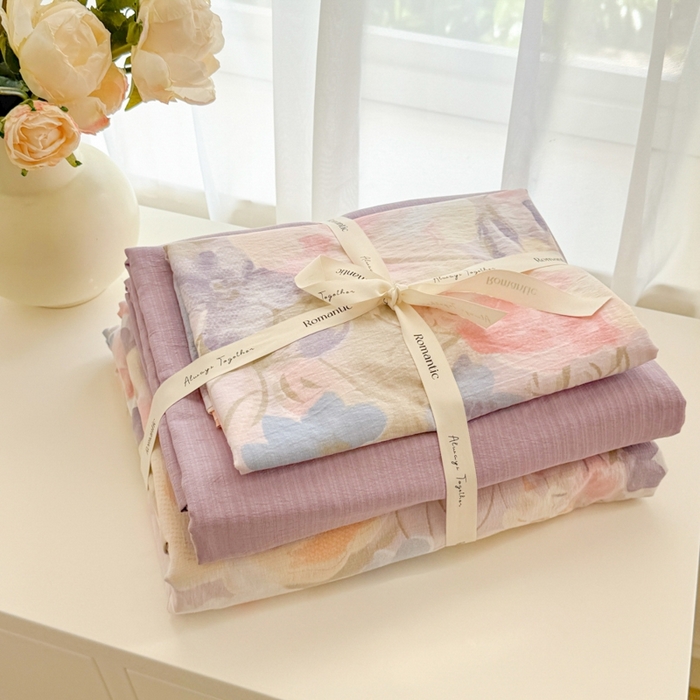 海岛哥哥 2025新款高克重木棉提花双层纱四件套-风格一 花露凝香