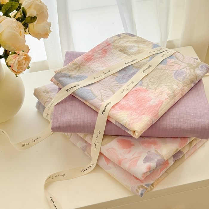 91家纺网 家纺一手货源 找家纺 海岛哥哥 2025新款高克重木棉提花双层纱四件套-风格一 花露凝香