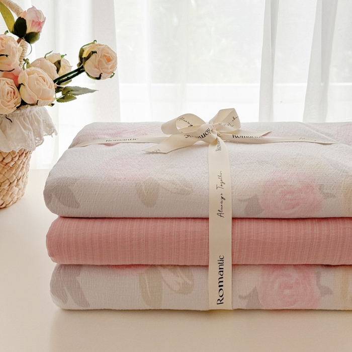 91家纺网 家纺一手货源 找家纺 海岛哥哥 2025新款高克重木棉提花双层纱四件套-风格一 花梦如烟