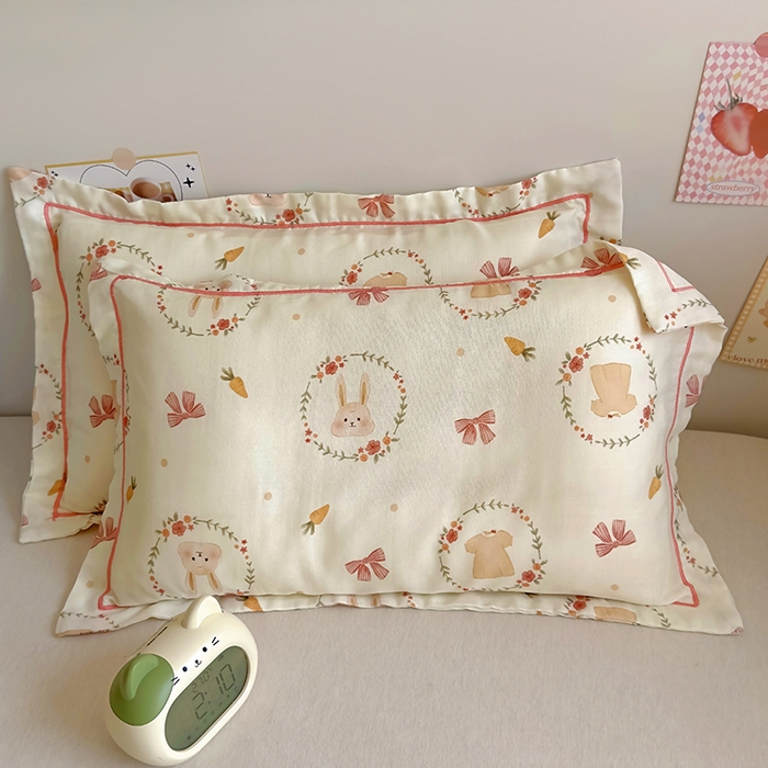 91家纺网 家纺一手货源 找家纺 百寐 2025新款竹纤维棉卡通儿童枕套30×50/35×55母婴A类宝宝枕套再生纤维 花环兔