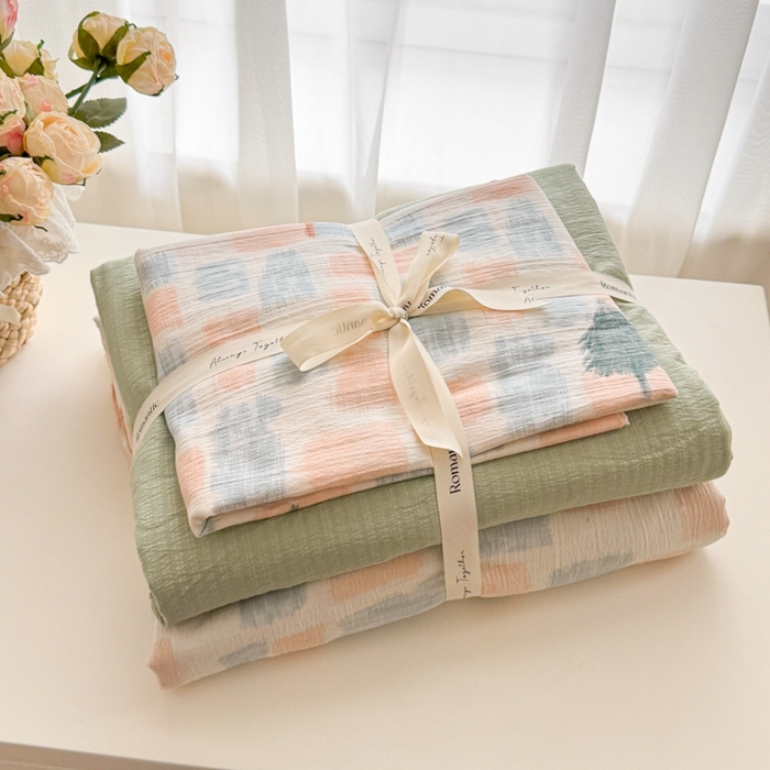 海岛哥哥 2025新款高克重木棉提花双层纱四件套-风格一 简絮