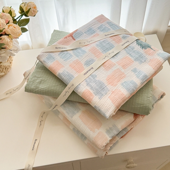 91家纺网 家纺一手货源 找家纺 海岛哥哥 2025新款高克重木棉提花双层纱四件套-风格一 简絮