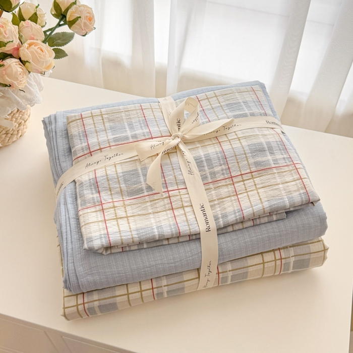 海岛哥哥 2025新款高克重木棉提花双层纱四件套-风格一 简至