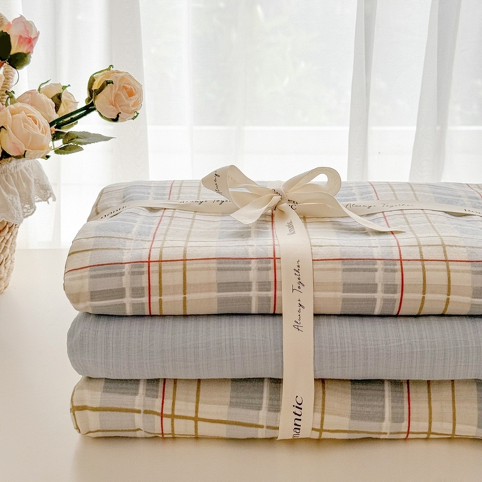 91家纺网 家纺一手货源 找家纺 海岛哥哥 2025新款高克重木棉提花双层纱四件套-风格一 简至