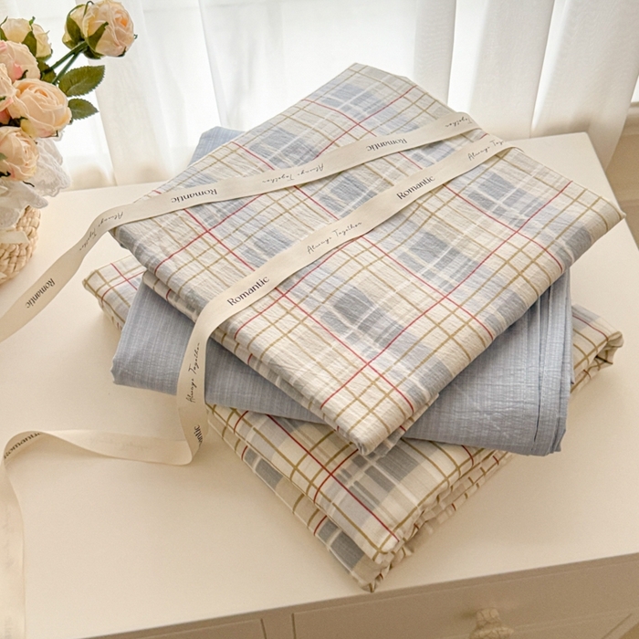 91家纺网 家纺一手货源 找家纺 海岛哥哥 2025新款高克重木棉提花双层纱四件套-风格一 简至