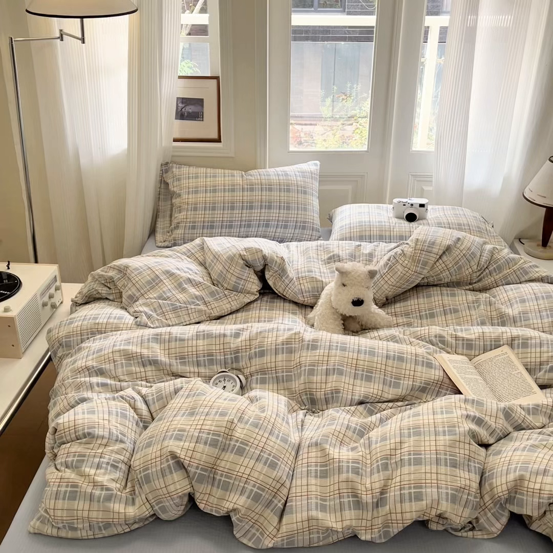 91家纺网 家纺一手货源 找家纺 海岛哥哥 2025新款高克重木棉提花双层纱四件套-风格一 简至