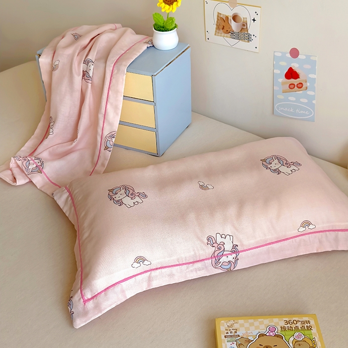 91家纺网 家纺一手货源 找家纺 百寐 2025新款竹纤维棉卡通儿童枕套30×50/35×55母婴A类宝宝枕套再生纤维 独角兽