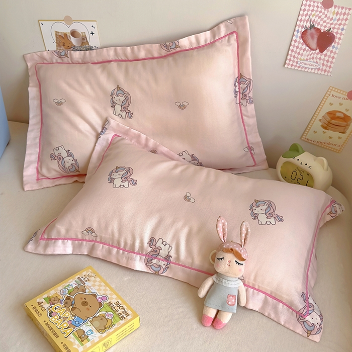 91家纺网 家纺一手货源 找家纺 百寐 2025新款竹纤维棉卡通儿童枕套30×50/35×55母婴A类宝宝枕套再生纤维 独角兽