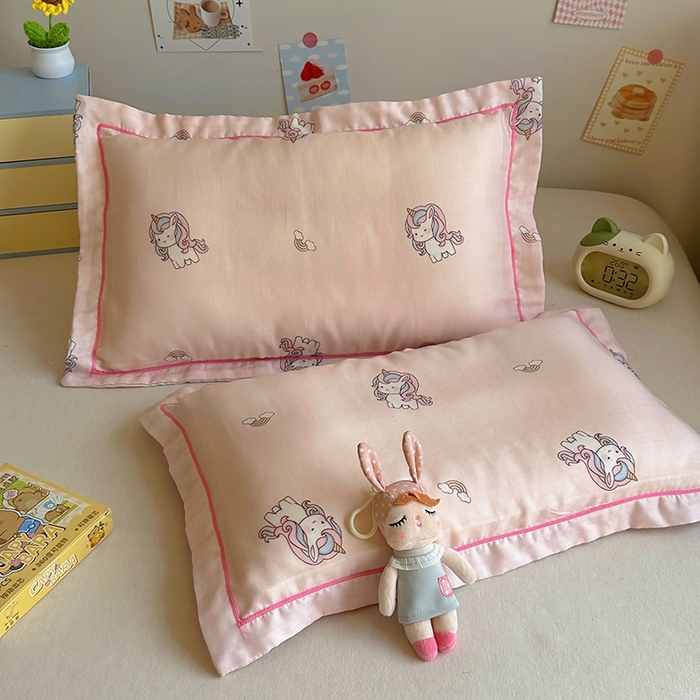 91家纺网 家纺一手货源 找家纺 百寐 2025新款竹纤维棉卡通儿童枕套30×50/35×55母婴A类宝宝枕套再生纤维 独角兽