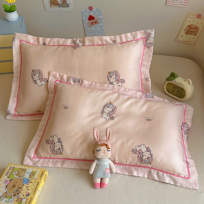 91家纺网 家纺一手货源 找家纺 百寐 2025新款竹纤维棉卡通儿童枕套30×50/35×55母婴A类宝宝枕套再生纤维 独角兽