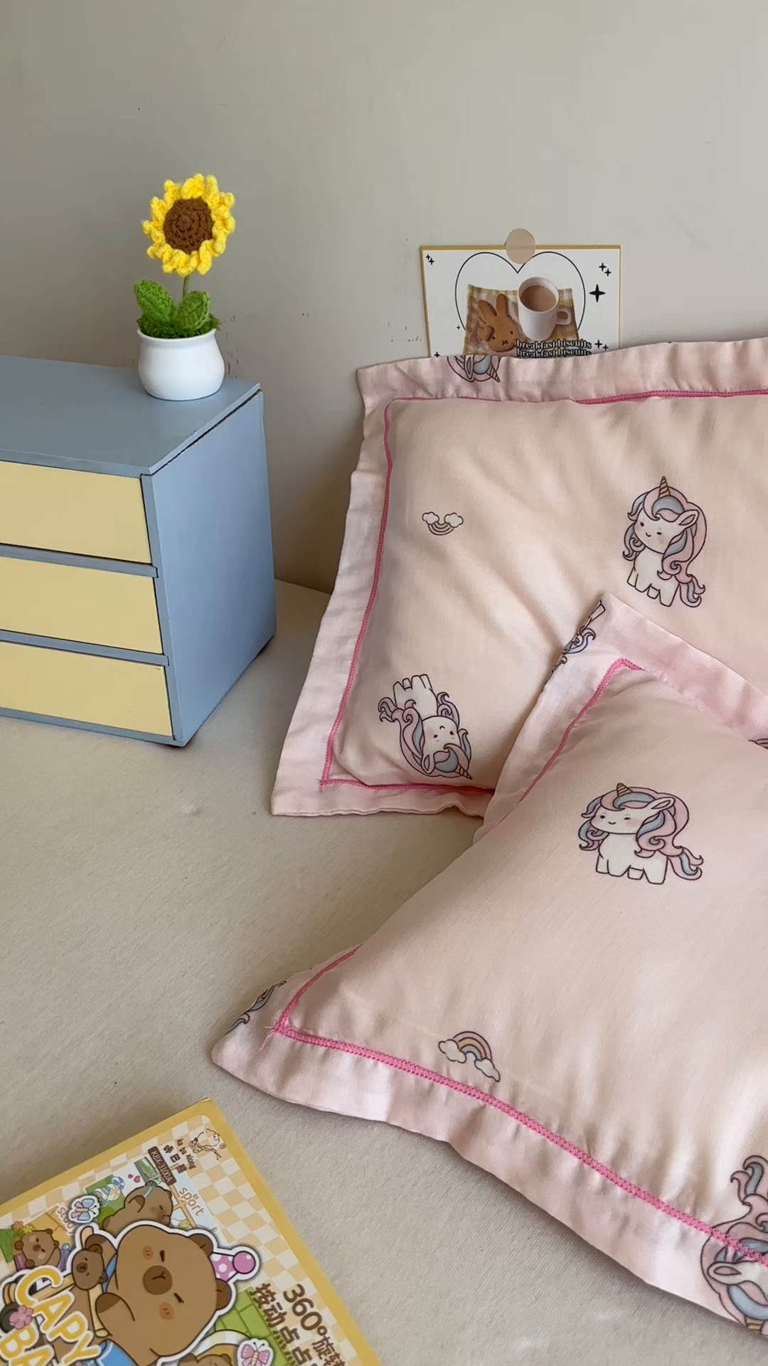 91家纺网 家纺一手货源 找家纺 百寐 2025新款竹纤维棉卡通儿童枕套30×50/35×55母婴A类宝宝枕套再生纤维 独角兽