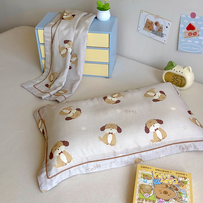 91家纺网 家纺一手货源 找家纺 百寐 2025新款竹纤维棉卡通儿童枕套30×50/35×55母婴A类宝宝枕套再生纤维 乖乖狗