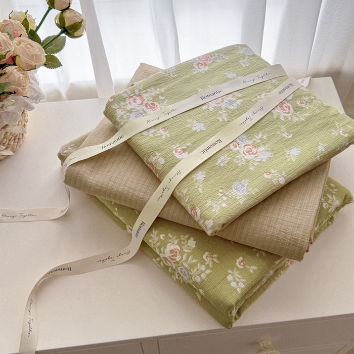 91家纺网 家纺一手货源 找家纺 海岛哥哥 2025新款高克重木棉提花双层纱四件套-风格一 漫漫春色