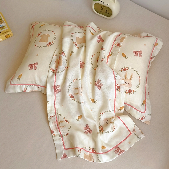 91家纺网 家纺一手货源 找家纺 百寐 2025新款竹纤维棉卡通儿童枕套30×50/35×55母婴A类宝宝枕套再生纤维 花环兔