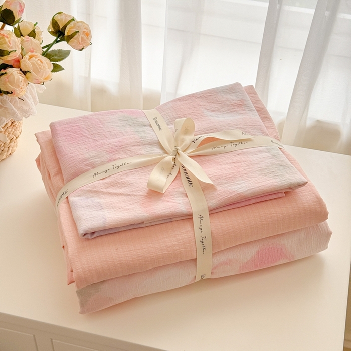 海岛哥哥 2025新款高克重木棉提花双层纱四件套-风格一 轻轻密语