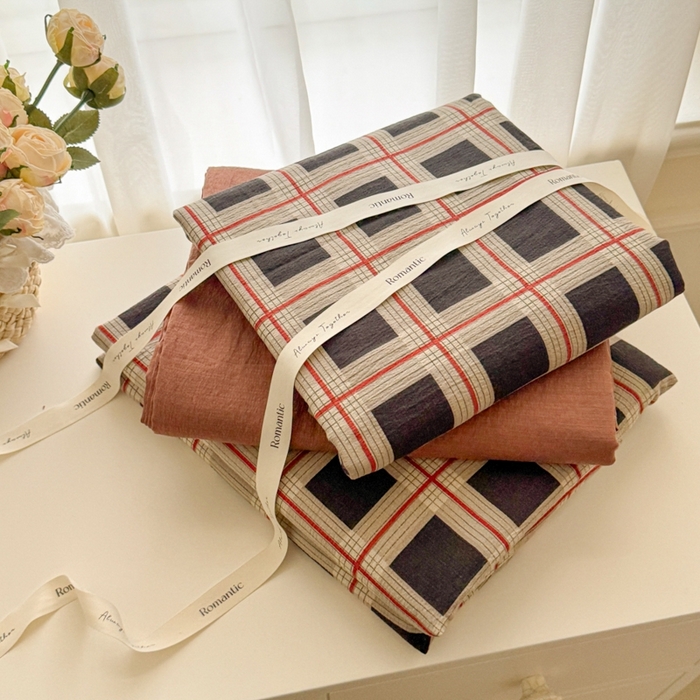 91家纺网 家纺一手货源 找家纺 海岛哥哥 2025新款高克重木棉提花双层纱四件套-风格一 素简格