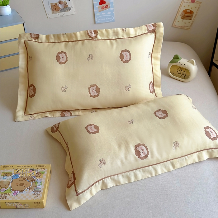 91家纺网 家纺一手货源 找家纺 百寐 2025新款竹纤维棉卡通儿童枕套30×50/35×55母婴A类宝宝枕套再生纤维 小狮子