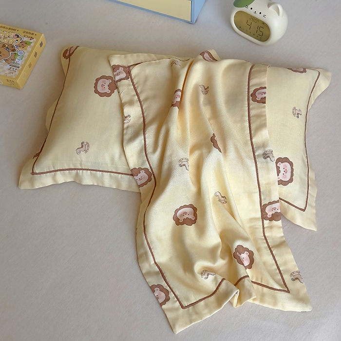 91家纺网 家纺一手货源 找家纺 百寐 2025新款竹纤维棉卡通儿童枕套30×50/35×55母婴A类宝宝枕套再生纤维 小狮子