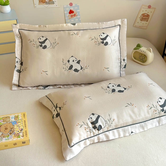 91家纺网 家纺一手货源 找家纺 百寐 2025新款竹纤维棉卡通儿童枕套30×50/35×55母婴A类宝宝枕套再生纤维 小熊猫