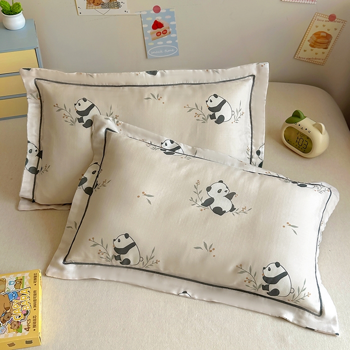 91家纺网 家纺一手货源 找家纺 百寐 2025新款竹纤维棉卡通儿童枕套30×50/35×55母婴A类宝宝枕套再生纤维 小熊猫