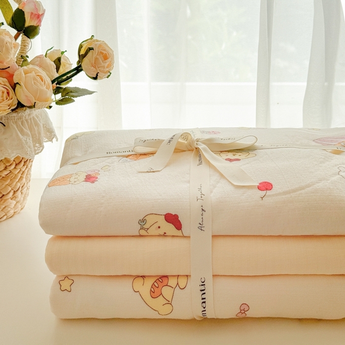 91家纺网 家纺一手货源 找家纺 海岛哥哥 2025新款高克重木棉提花双层纱四件套-风格一 甜甜布丁