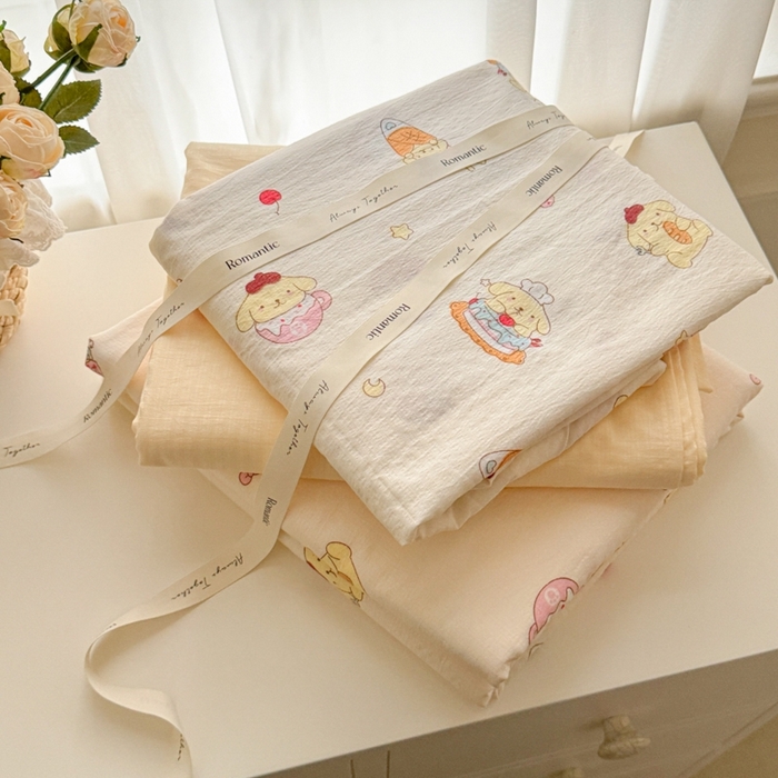 91家纺网 家纺一手货源 找家纺 海岛哥哥 2025新款高克重木棉提花双层纱四件套-风格一 甜甜布丁