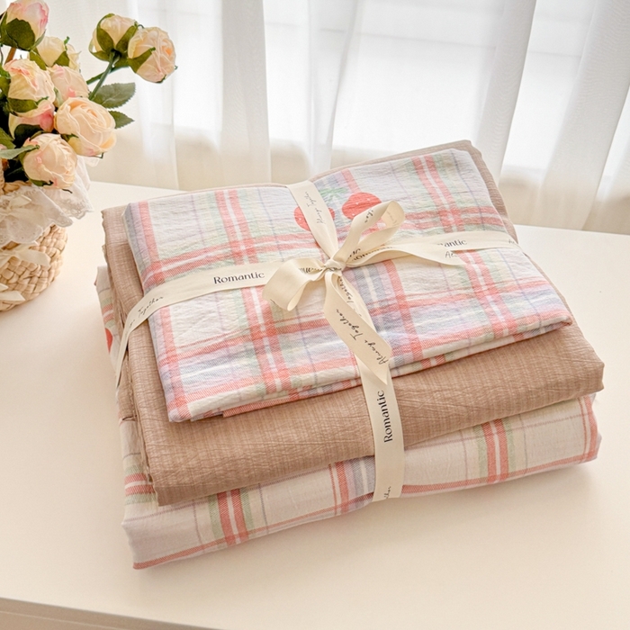 海岛哥哥 2025新款高克重木棉提花双层纱四件套-风格一 甜甜樱桃