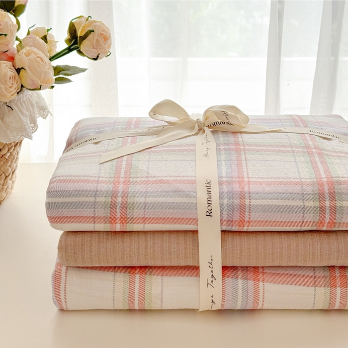 91家纺网 家纺一手货源 找家纺 海岛哥哥 2025新款高克重木棉提花双层纱四件套-风格一 甜甜樱桃