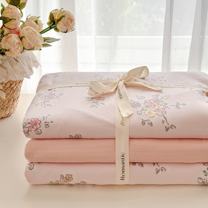 91家纺网 家纺一手货源 找家纺 海岛哥哥 2025新款高克重木棉提花双层纱四件套-风格一 甜心香草