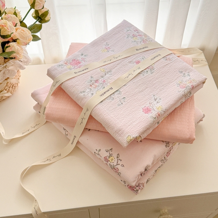 91家纺网 家纺一手货源 找家纺 海岛哥哥 2025新款高克重木棉提花双层纱四件套-风格一 甜心香草