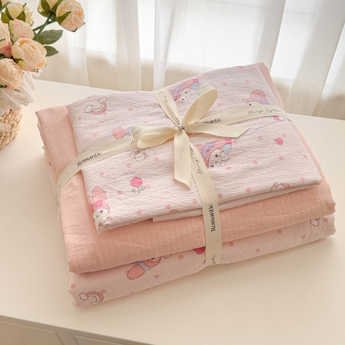 海岛哥哥 2025新款高克重木棉提花双层纱四件套-风格一 顽皮乐乐