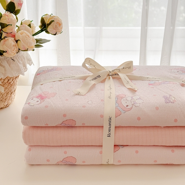 91家纺网 家纺一手货源 找家纺 海岛哥哥 2025新款高克重木棉提花双层纱四件套-风格一 顽皮乐乐