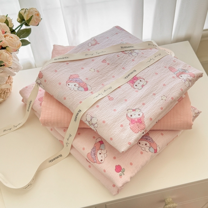 91家纺网 家纺一手货源 找家纺 海岛哥哥 2025新款高克重木棉提花双层纱四件套-风格一 顽皮乐乐