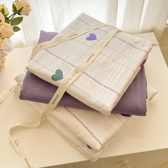 91家纺网 家纺一手货源 找家纺 海岛哥哥 2025新款高克重木棉提花双层纱四件套-风格一 小心心