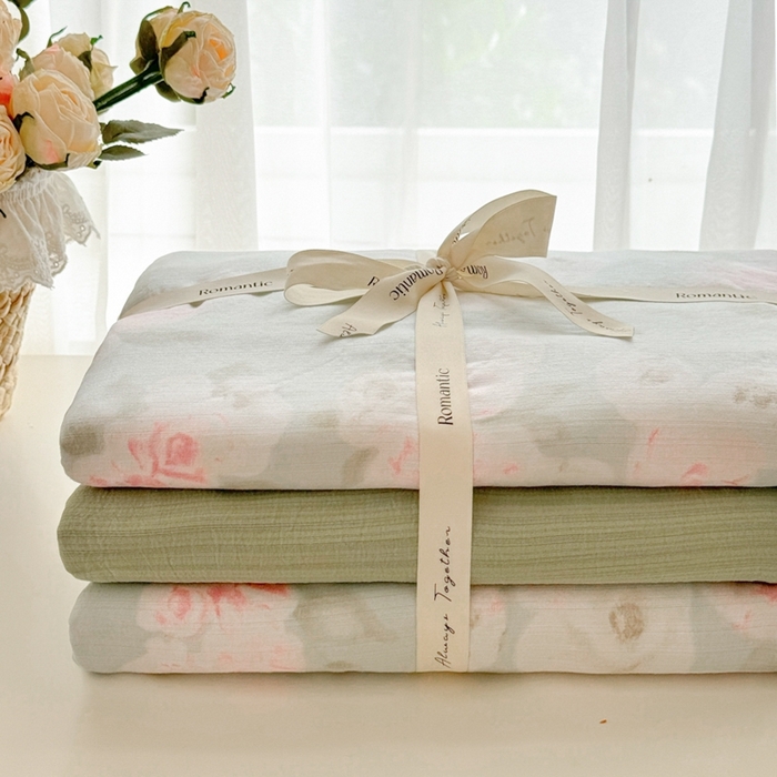 91家纺网 家纺一手货源 找家纺 海岛哥哥 2025新款高克重木棉提花双层纱四件套-风格一 嫣然花语